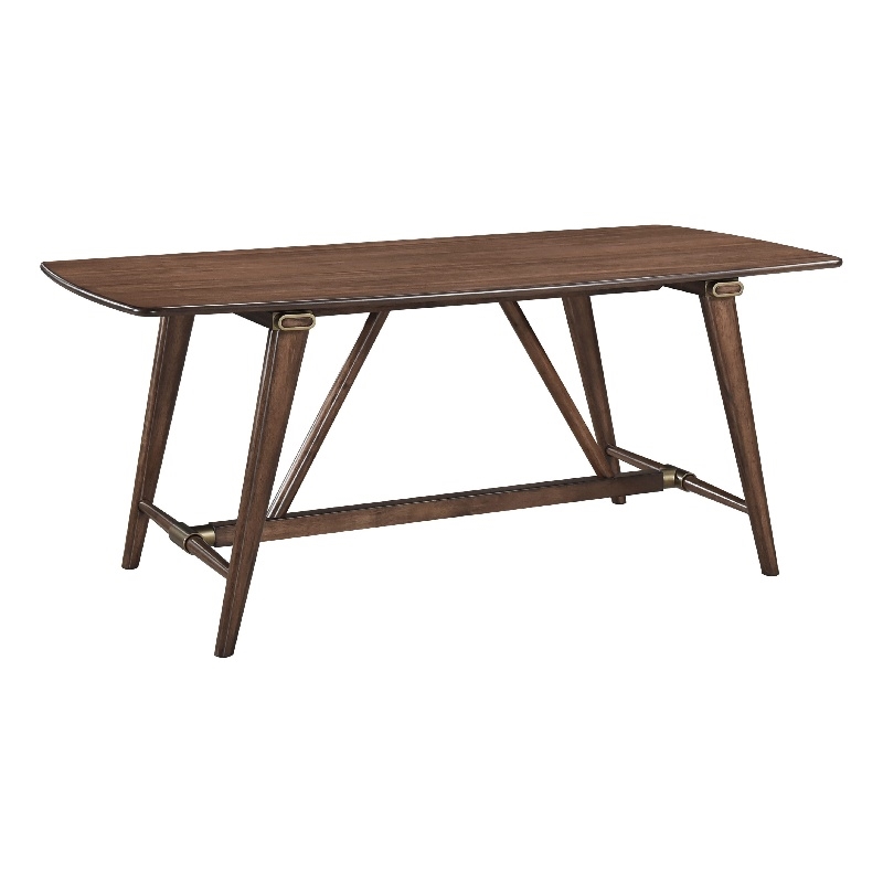 Pemberly Row Dining Table with Picnic Style Trestle Base Walnut Wood 71 Inch
