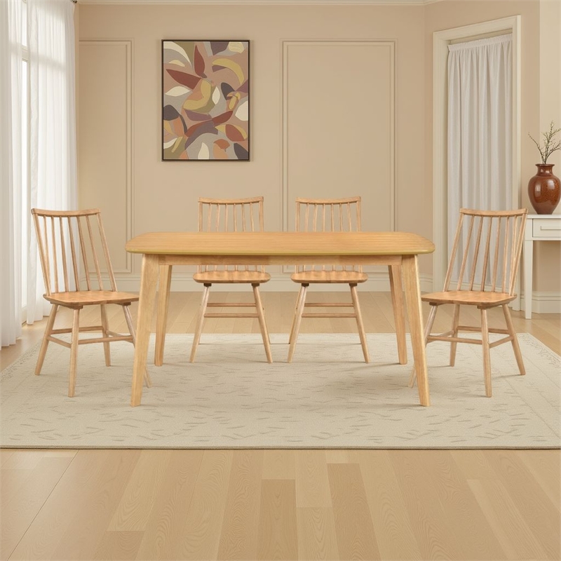 Pemberly Row Dining Table Tapered Legs Natural Oak Wood Rectangular 60 Inch