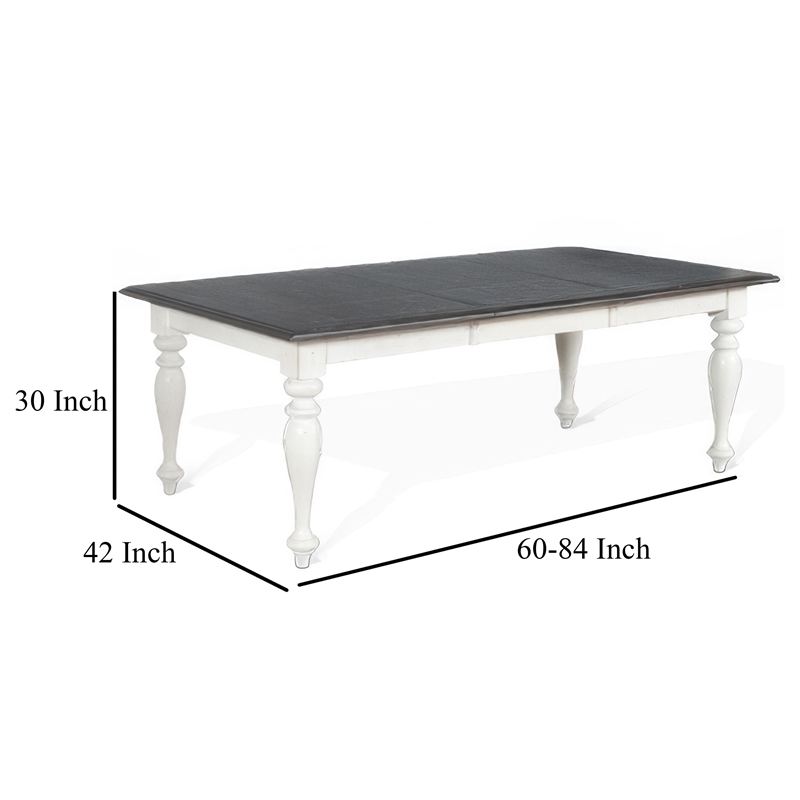 Pemberly Row Dining Table in White Mindi Wood Extendable 60 to 84 Inch