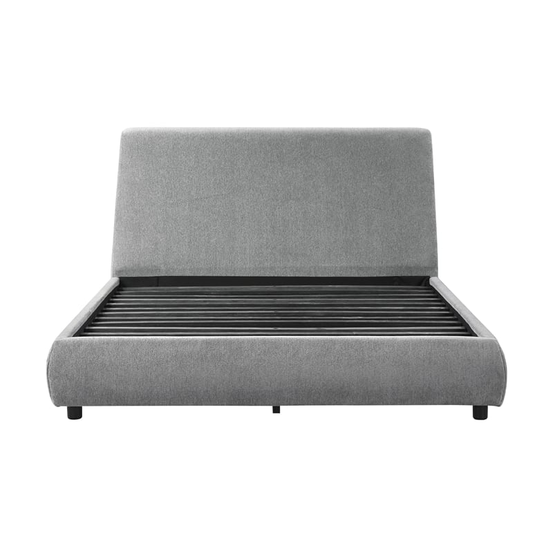 Pemberly Row Queen Platform Bed Low Profile in Gray Chenille Fabric Upholstery