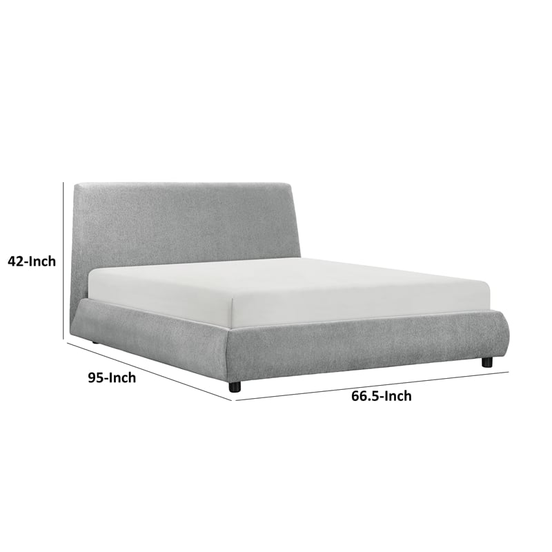 Pemberly Row Queen Platform Bed Low Profile in Gray Chenille Fabric Upholstery