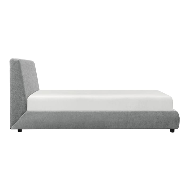 Pemberly Row Queen Platform Bed Low Profile in Gray Chenille Fabric Upholstery