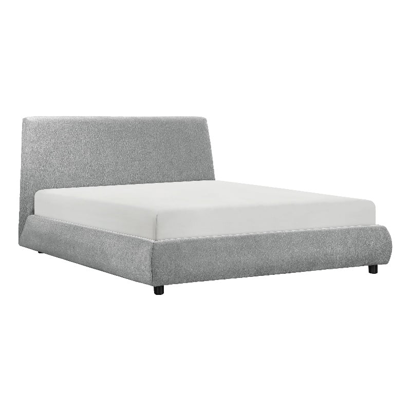 Pemberly Row Queen Platform Bed Low Profile in Gray Chenille Fabric Upholstery