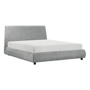 Pemberly Row Queen Platform Bed Low Profile in Gray Chenille Fabric Upholstery