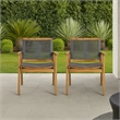Pemberly Row Outdoor Dining Chair Set of 2 35 Inch Gray Woven Brown Acacia Wood