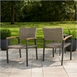 Pemberly Row Outdoor Dining Chair Set of 2 Mesh Seat Gray Rattan Brown Faux Wood