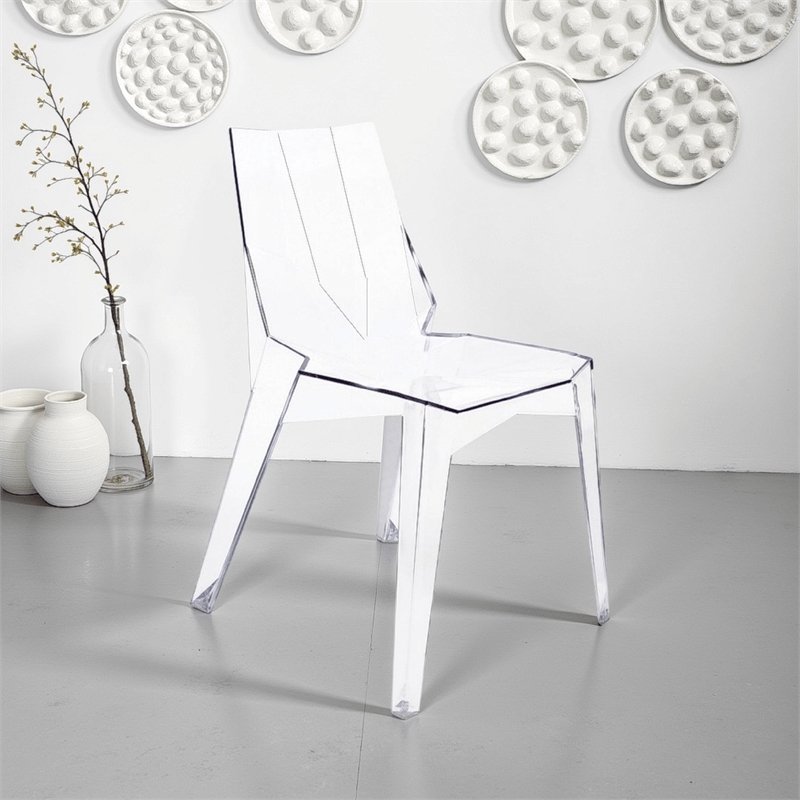 Pemberly Row Outdoor Dining Chair Set of 4 Geometric Design Transparent Clear