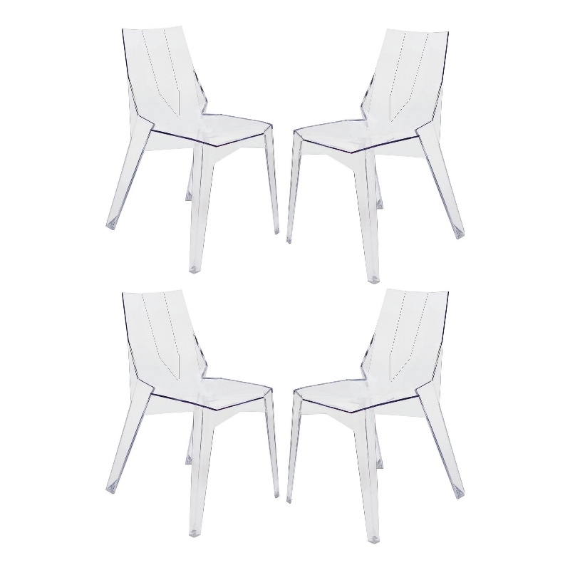 Pemberly Row Outdoor Dining Chair Set of 4 Geometric Design Transparent Clear