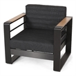 Pemberly Row Club Chair Slat Panel Design Modern Open Back Aluminum Black Wood