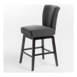 Pemberly Row Swivel Barstool Chair in Charcoal Gray Upholstery Espresso Brown