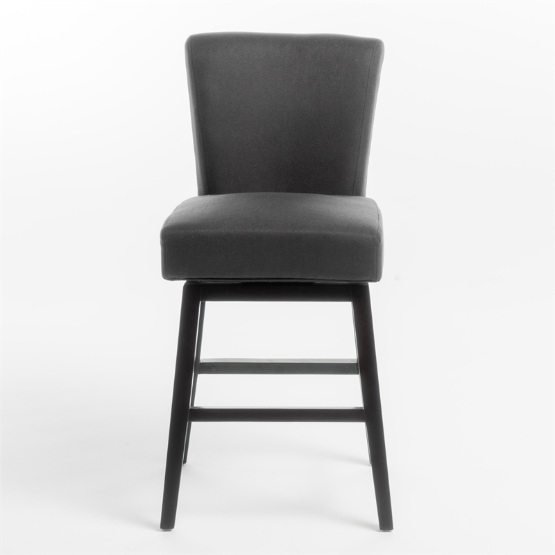 Pemberly Row Swivel Barstool Chair in Charcoal Gray Upholstery Espresso Brown