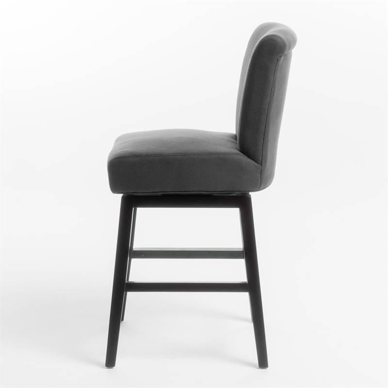 Pemberly Row Swivel Barstool Chair in Charcoal Gray Upholstery Espresso Brown