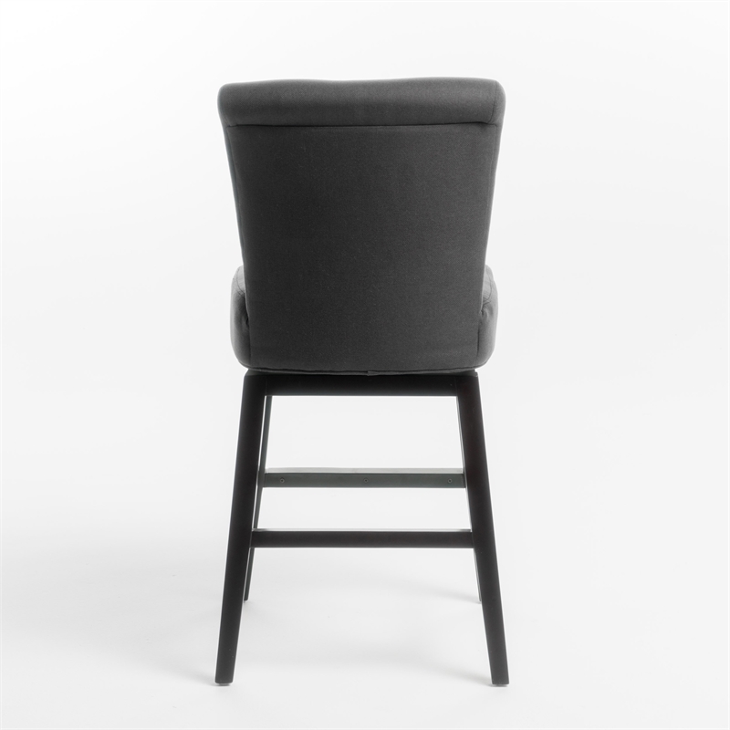 Pemberly Row Swivel Barstool Chair in Charcoal Gray Upholstery Espresso Brown