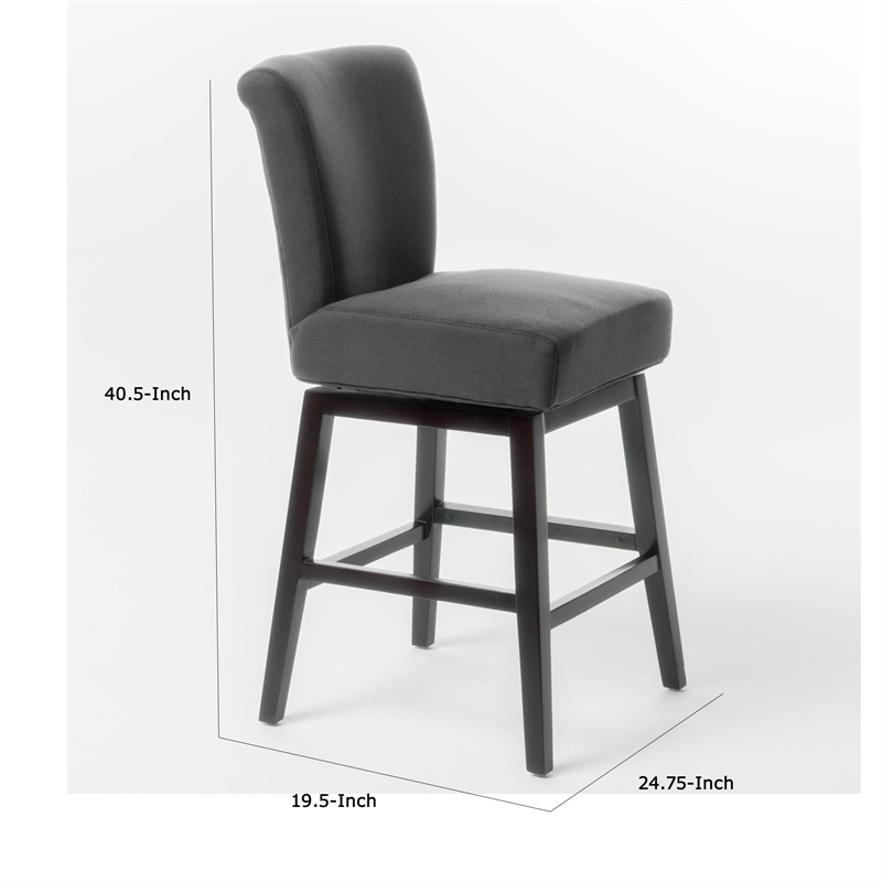 Pemberly Row Swivel Barstool Chair in Charcoal Gray Upholstery Espresso Brown