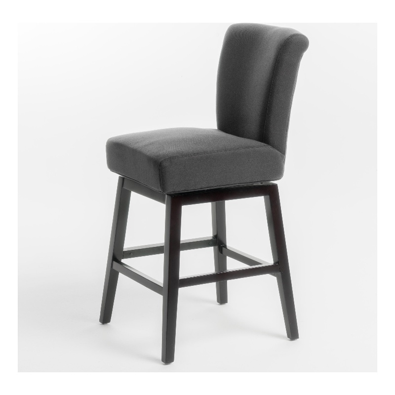 Pemberly Row Swivel Barstool Chair in Charcoal Gray Upholstery Espresso Brown