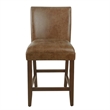 Pemberly Row 24 Inch Counter Stool Chair Brown Wood Frame Faux Leather Seat