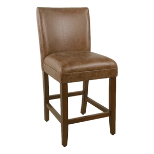 Pemberly Row 24 Inch Counter Stool Chair Brown Wood Frame Faux Leather Seat