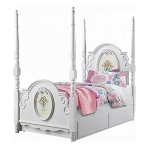 Pemberly Row Twin 4 Poster Princess Bed Classic Arched Headboard in White Wood