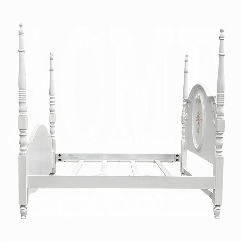 Pemberly Row Twin 4 Poster Princess Bed Classic Arched Headboard in White Wood