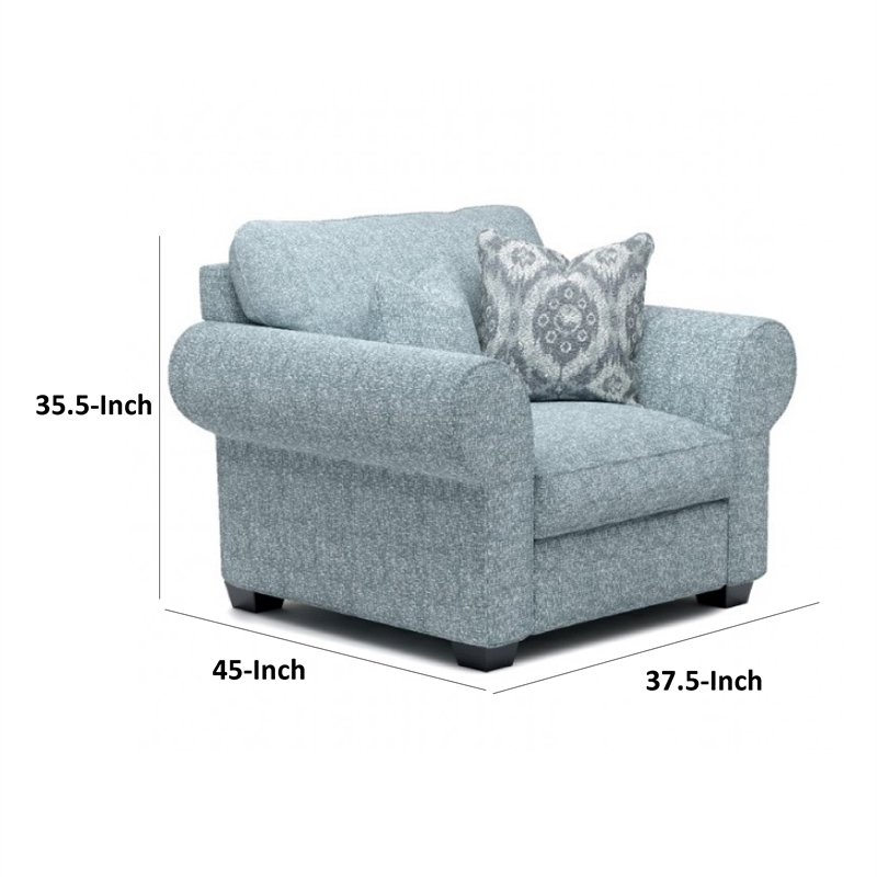 Pemberly Row Accent Chair in Teal Blue Polyester 2 Accent Pillows Black Wood