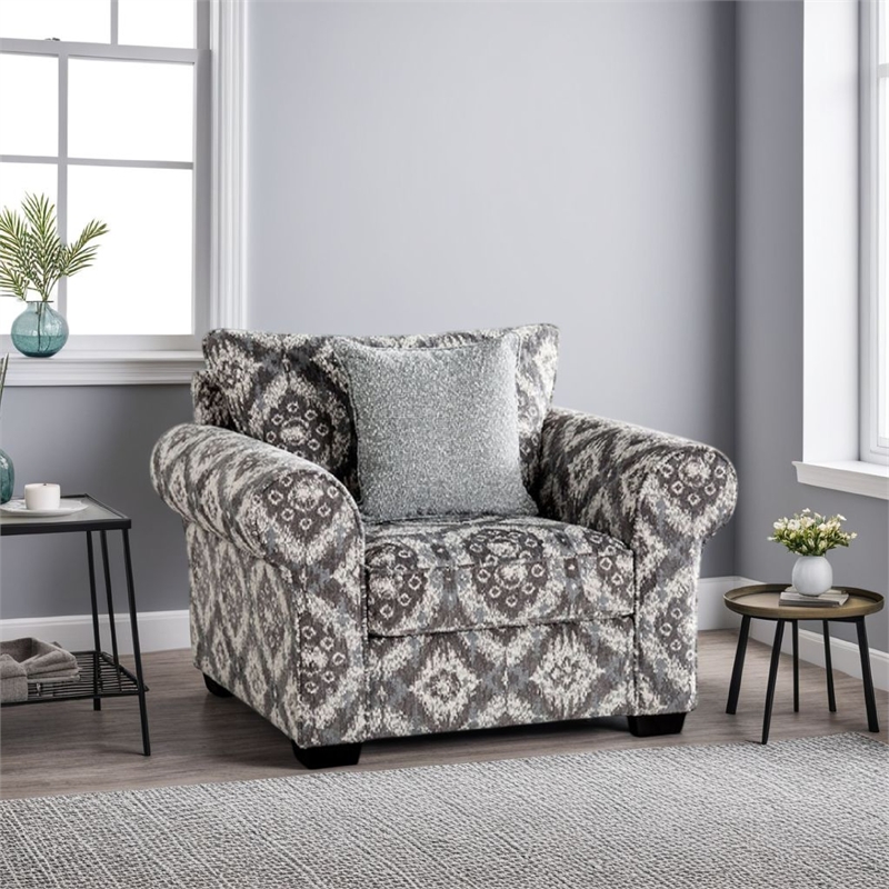 Pemberly Row Accent Chair 1 Throw Pillow Geometric in Gray White Polyester