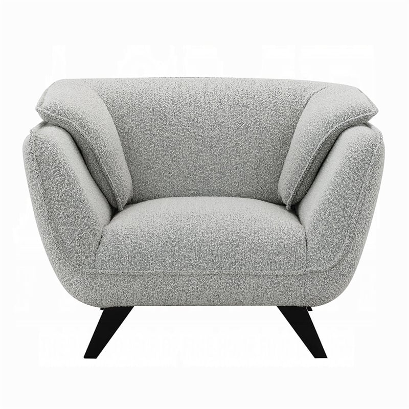 Pemberly Row Accent Armchair Rounded Back in Light Gray Boucle Solid Pine Wood