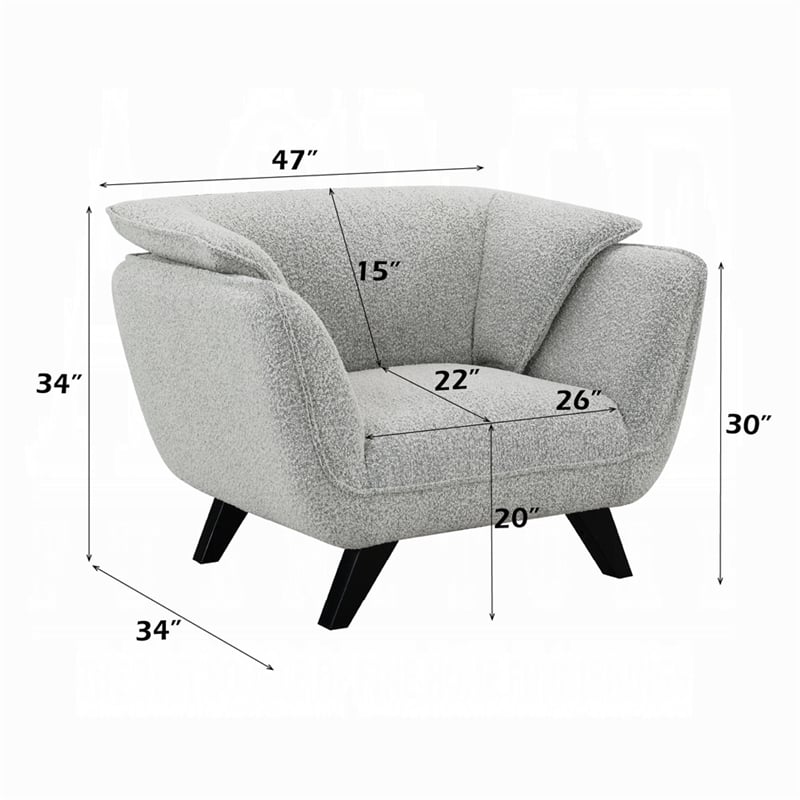 Pemberly Row Accent Armchair Rounded Back in Light Gray Boucle Solid Pine Wood