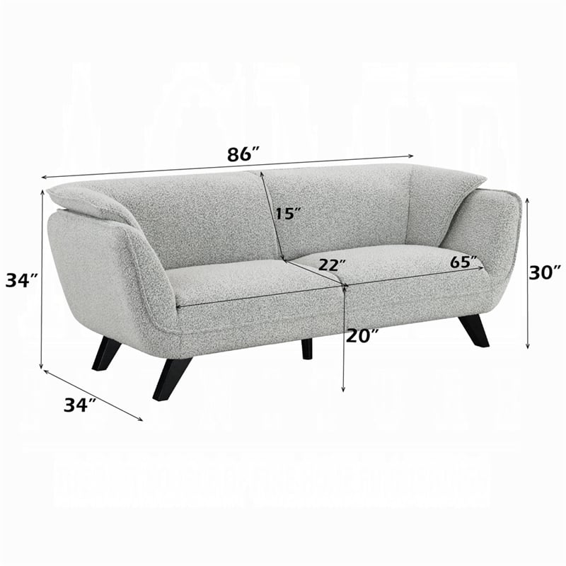 Pemberly Row 86 Inch Sofa Rounded Back in Light Gray Boucle Solid Pine Wood