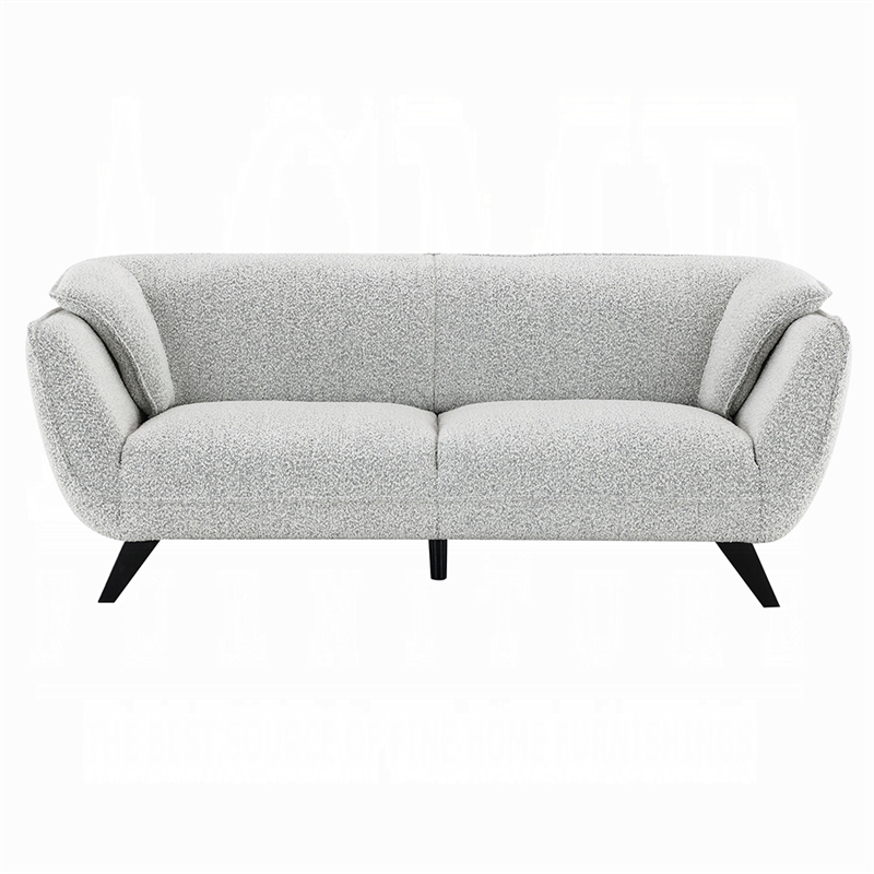 Pemberly Row 86 Inch Sofa Rounded Back in Light Gray Boucle Solid Pine Wood