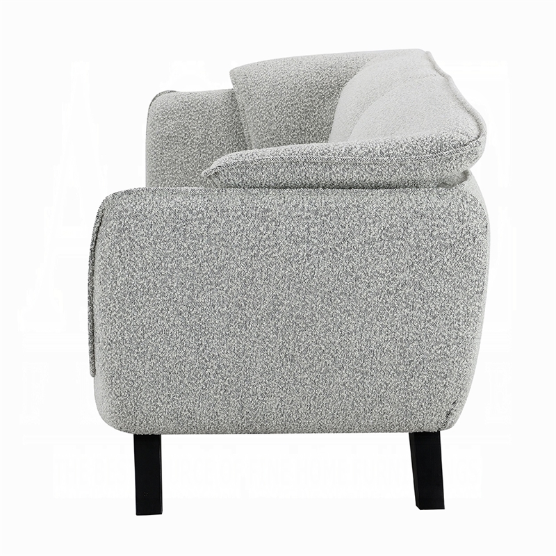 Pemberly Row 86 Inch Sofa Rounded Back in Light Gray Boucle Solid Pine Wood