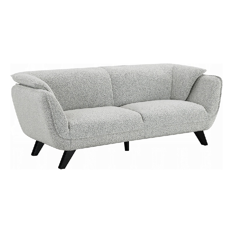 Pemberly Row 86 Inch Sofa Rounded Back in Light Gray Boucle Solid Pine Wood