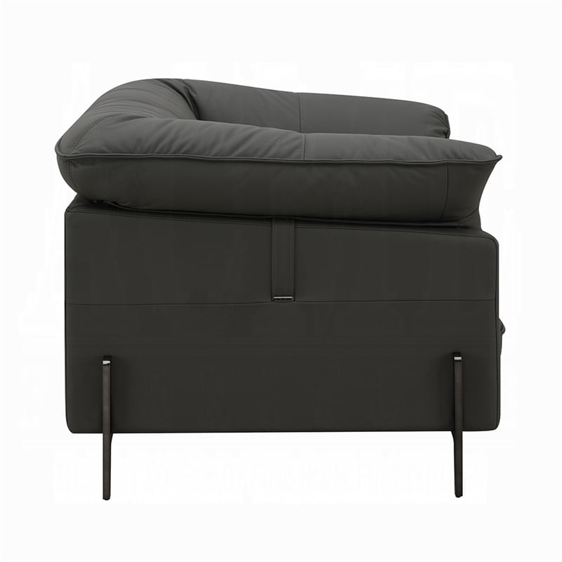 Pemberly Row 69 Inch Sofa Chair Box Edge Design in Black Top Grain Leather