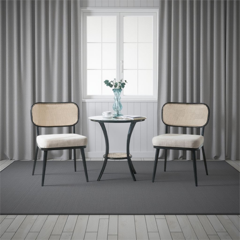 Pemberly Row 3 Piece Accent Table and Chair Set Black Legs Glass Top Padded Seat