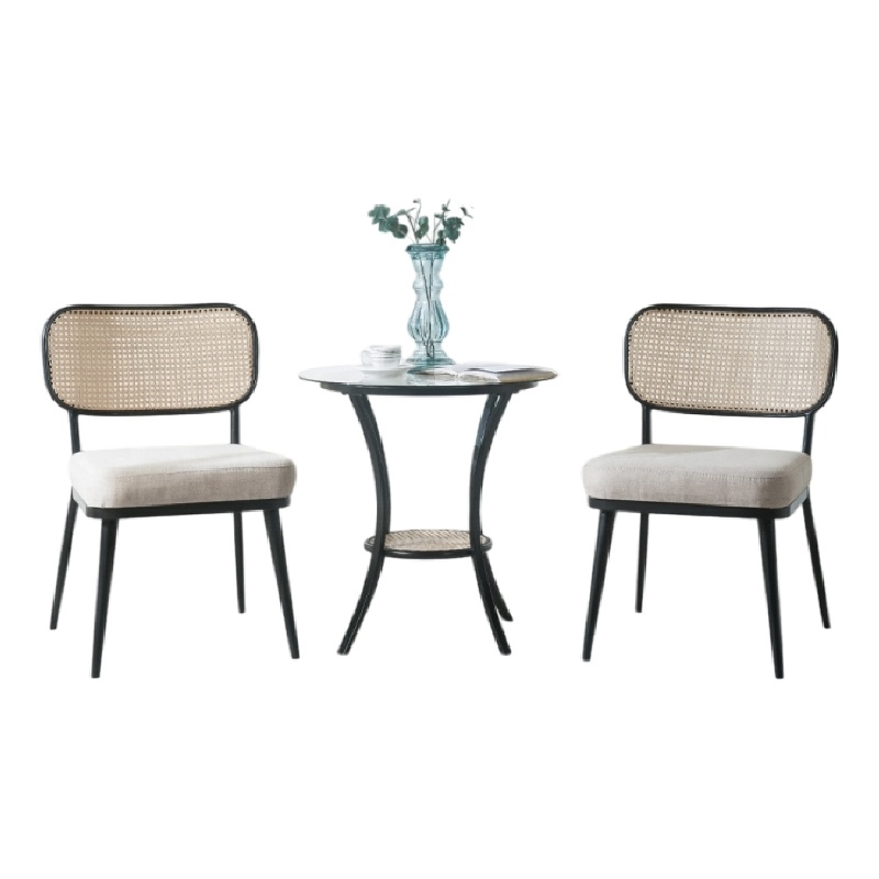 Pemberly Row 3 Piece Accent Table and Chair Set Black Legs Glass Top Padded Seat