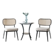 Pemberly Row 3 Piece Accent Table and Chair Set Black Legs Glass Top Padded Seat