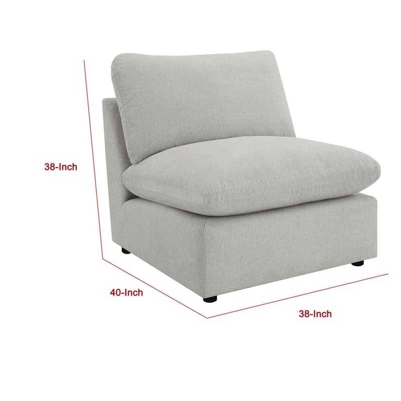 Pemberly Row Modular Armless Chair in Light Gray Plush Foam Cushions