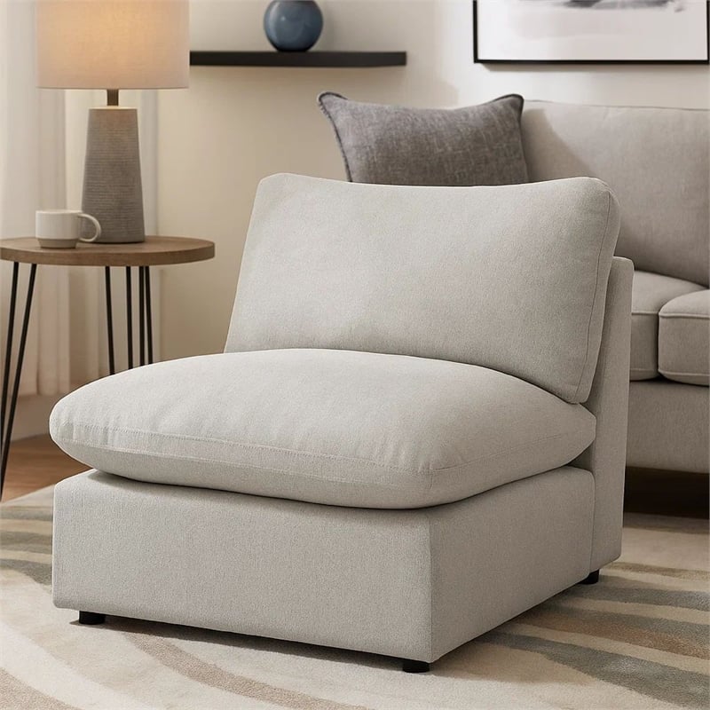 Pemberly Row Modular Armless Chair in Light Gray Plush Foam Cushions
