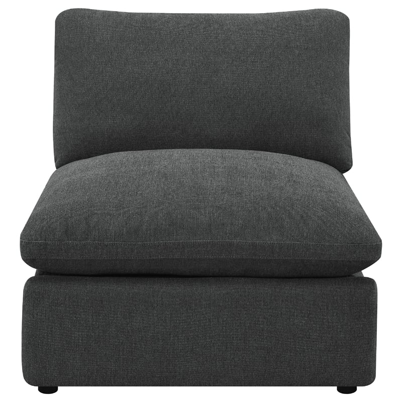 Pemberly Row Modular Armless Chair in Dark Gray Plush Foam Cushions