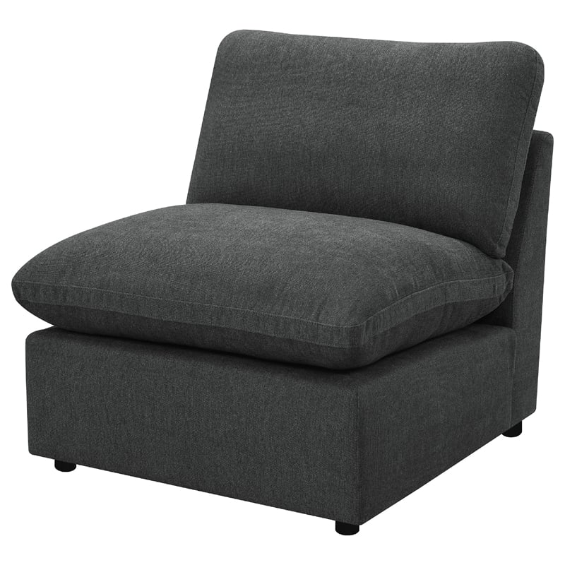 Pemberly Row Modular Armless Chair in Dark Gray Plush Foam Cushions