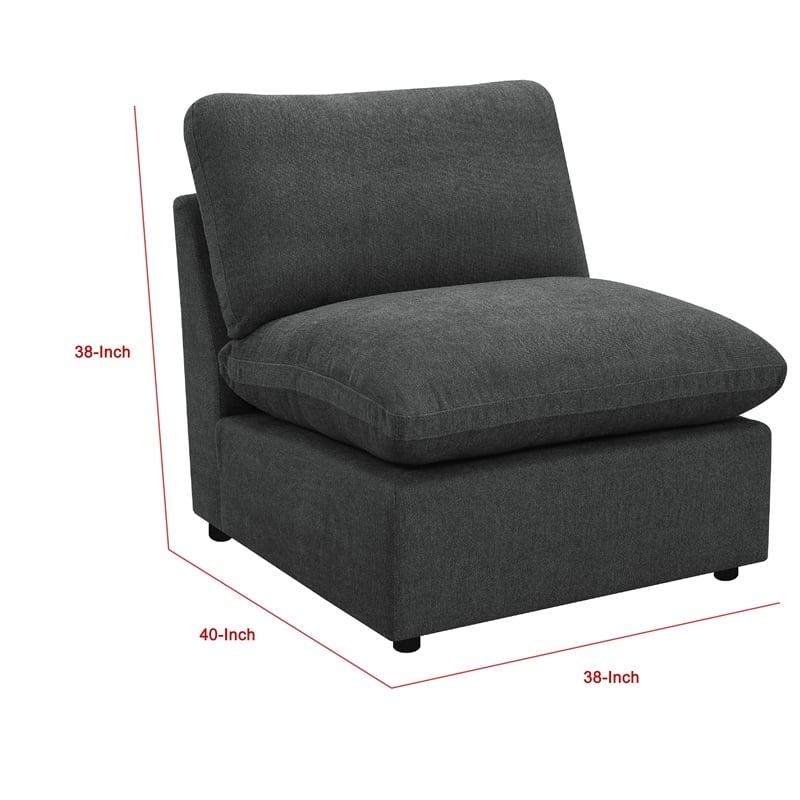 Pemberly Row Modular Armless Chair in Dark Gray Plush Foam Cushions
