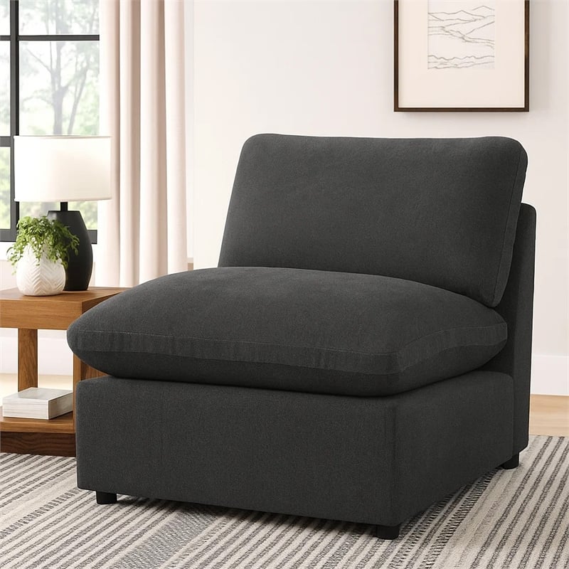 Pemberly Row Modular Armless Chair in Dark Gray Plush Foam Cushions