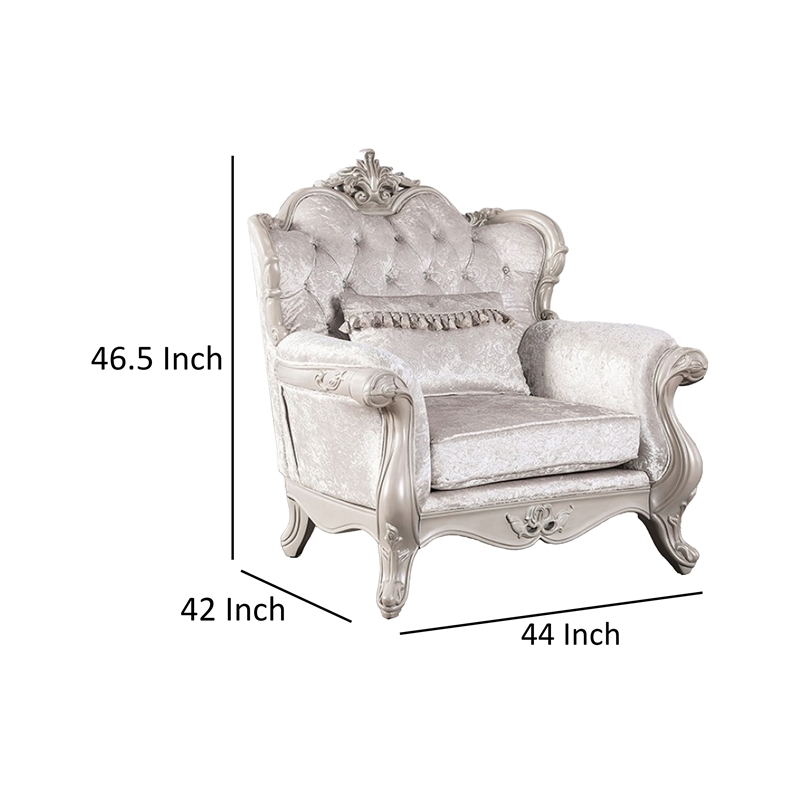 Pemberly Row Accent Chair with Crown Molding Diamond Tufted in Off White Wood