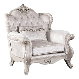 Pemberly Row Accent Chair with Crown Molding Diamond Tufted in Off White Wood