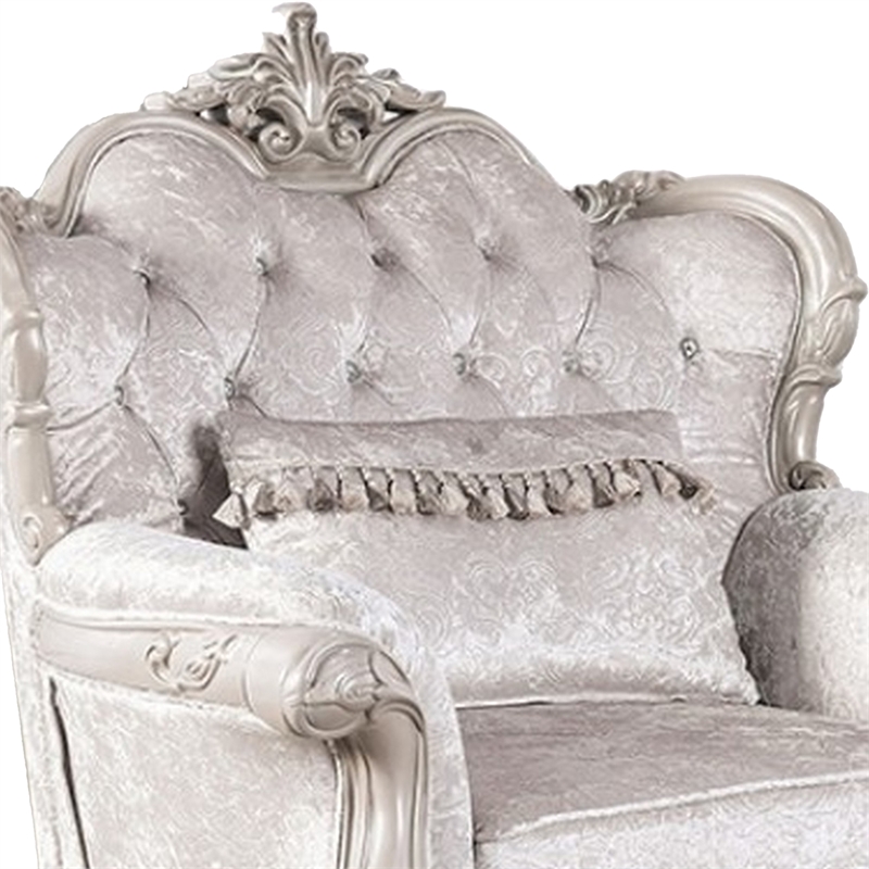 Pemberly Row Accent Chair with Crown Molding Diamond Tufted in Off White Wood