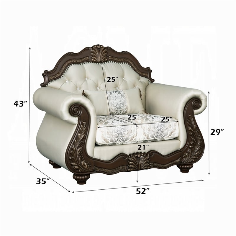 Pemberly Row Accent Chair Floral Classic in Cherry Brown Wood Beige 1 Pillow