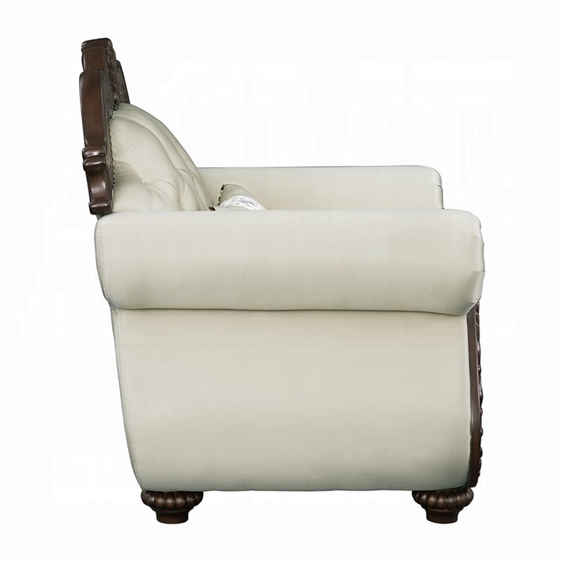 Pemberly Row Accent Chair Floral Classic in Cherry Brown Wood Beige 1 Pillow