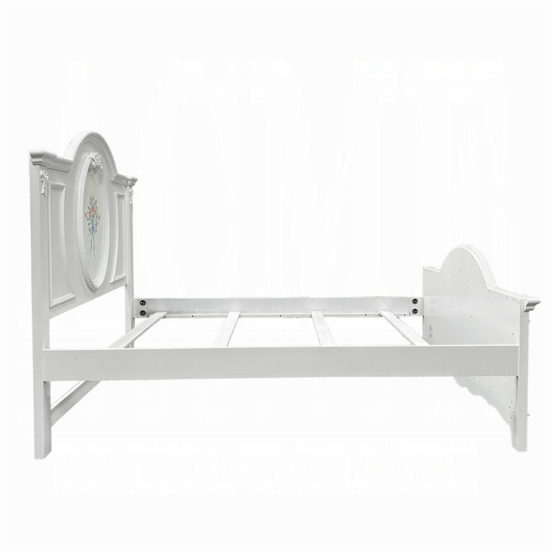Pemberly Row Twin Size Bed Floral Motifs Arched Headboard in Classic White Wood