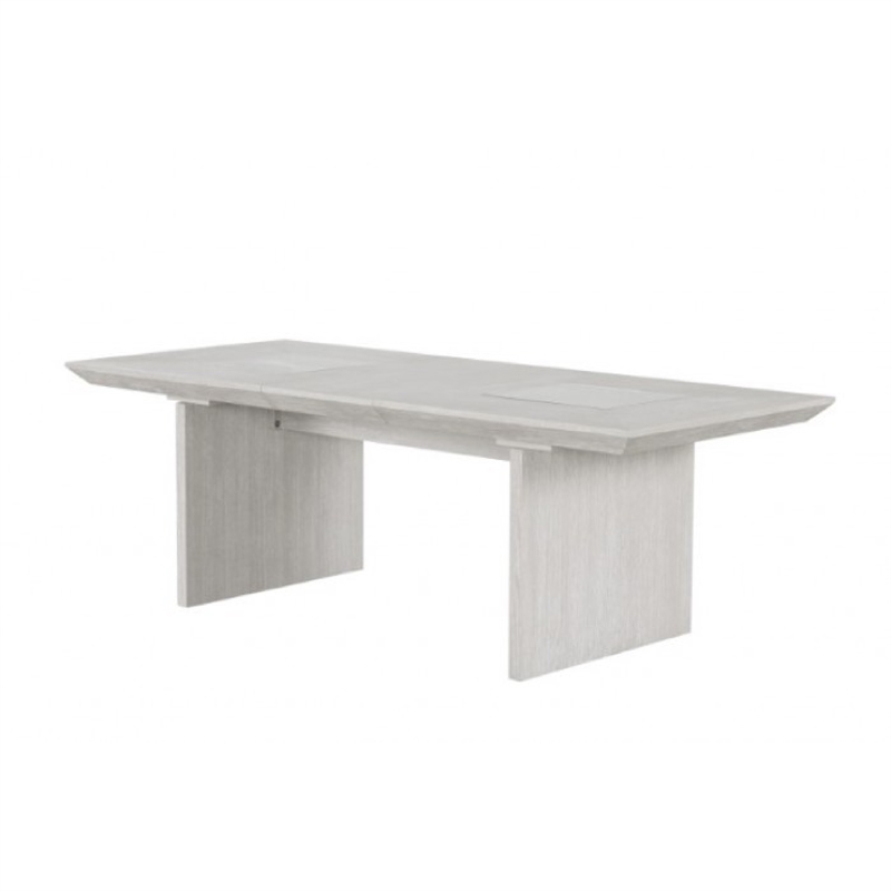 Pemberly Row 7 Pc Dining Table Set Extendable Leaf 6 Fabric Chairs in Gray Wood