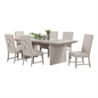 Pemberly Row 7 Pc Dining Table Set Extendable Leaf 6 Fabric Chairs in Gray Wood