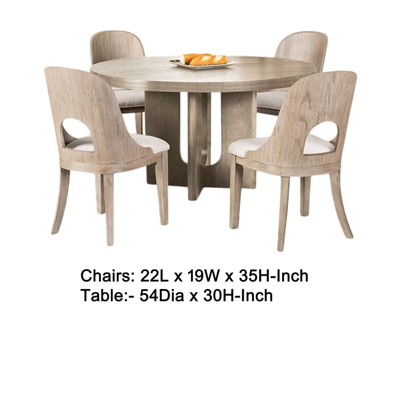 Pemberly Row 5 Piece Round Dining Table Set Polyester Chairs in White Solid Wood